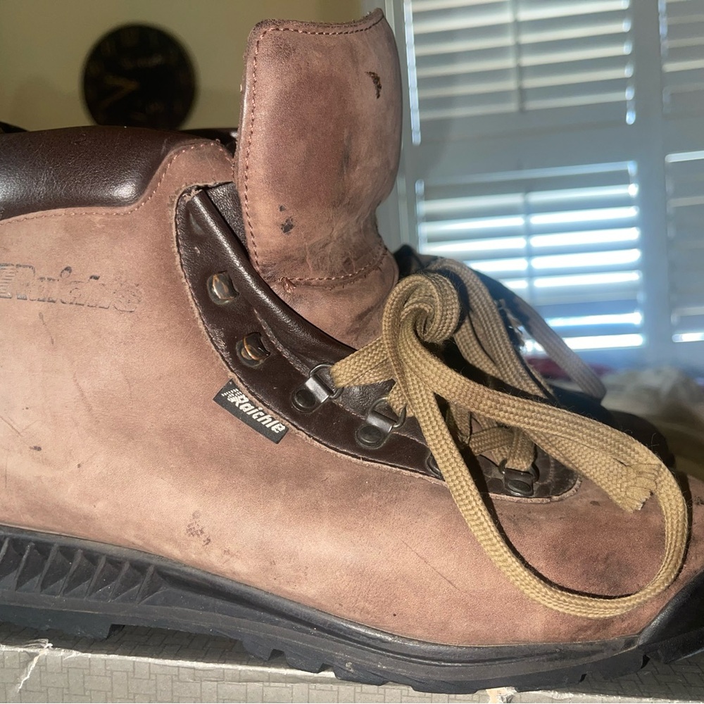 Vintage Raichle High-Top Hiking Boots with Thick Laces and Sturdy Vibram Sole